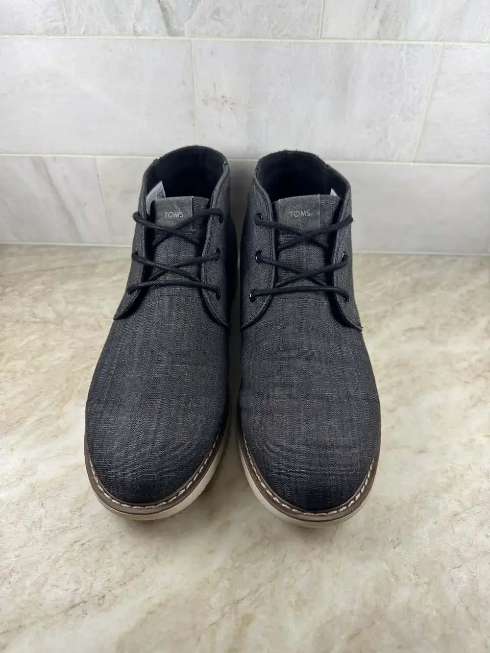 TOMS Navi Chukka Boots Men’s 10.5 Black Crosshatch Canvas Casual Lace Up